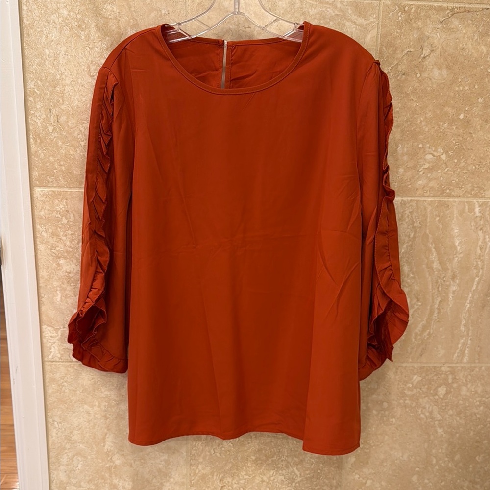 SHEIN Brown Boxy Blouse with Ruffled Sleeves